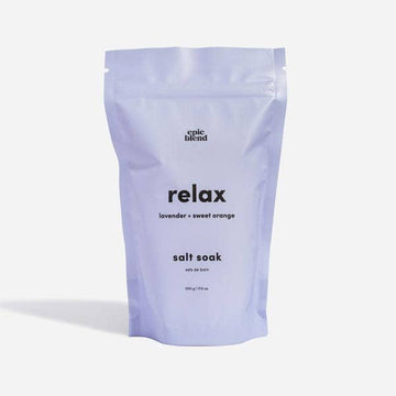 Relax Bath Salt Soak - Lavender purple pouch of Relax Bath Salt Soak by Epic Blend, handmade Canadian spa gift.