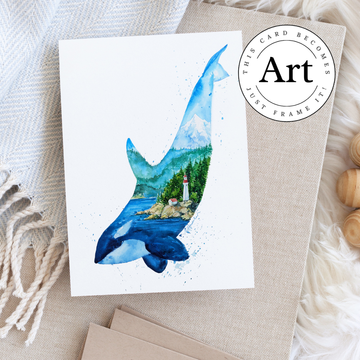 Beacon Orca Killer Whale Coastal Watercolor Art Card