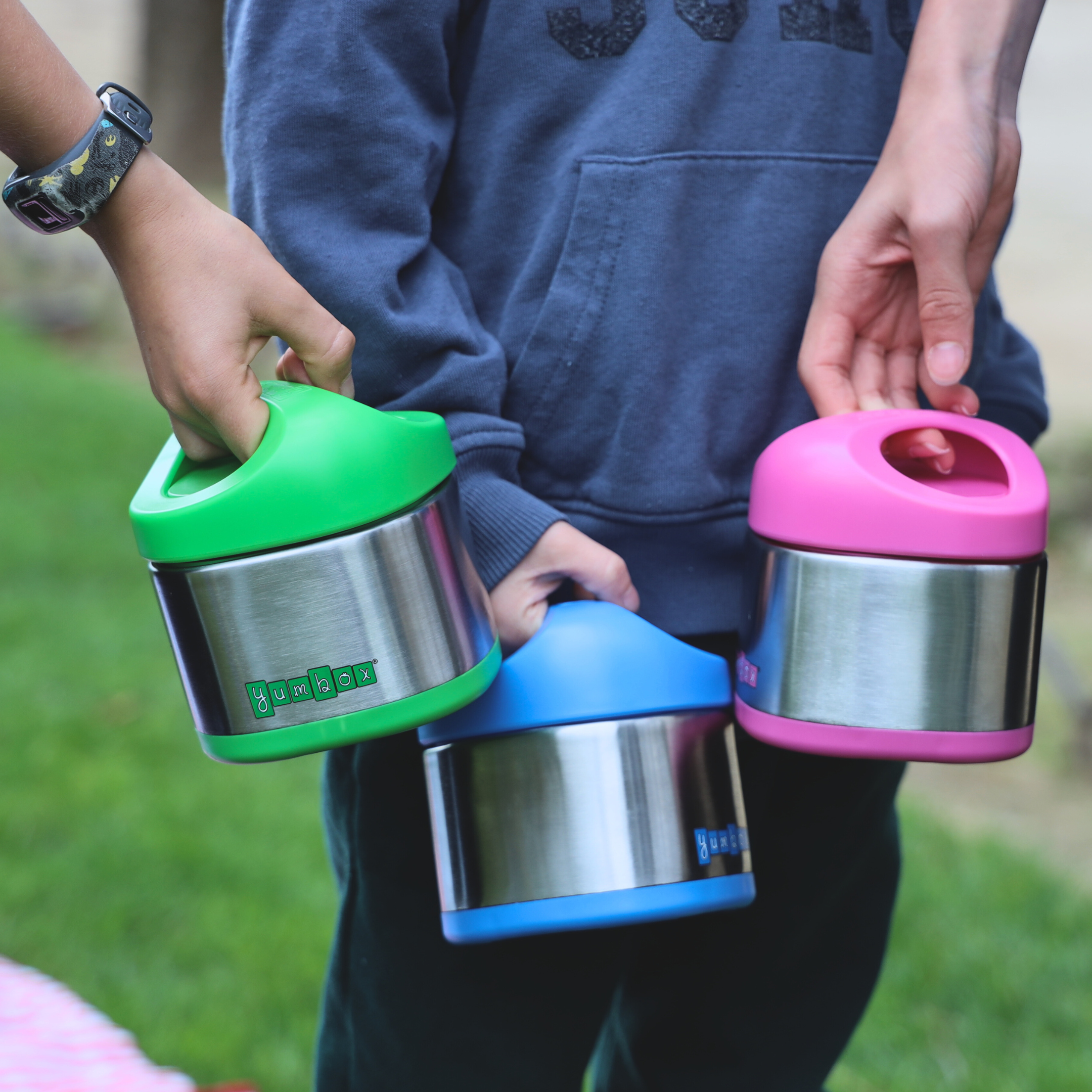 Yumbox Cubi Thermal Food Jar for Kids - Easy Carry and Open Lid 10 oz  - Surf Blue