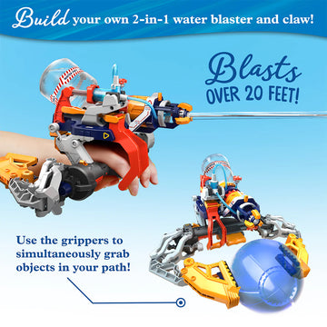 Mega Cyborg Hydro Blaster - Colorful Mega Cyborg Hydro Blaster toy with water cannon and gripping claw, unique handmade Canadian gift.