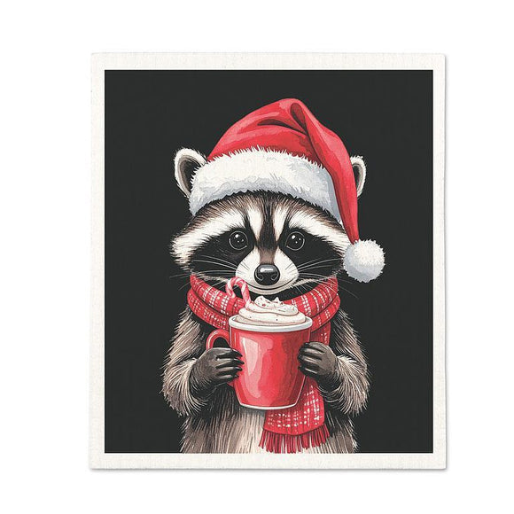 Winter Raccoon Christmas Dishcloth