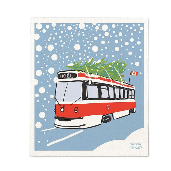 Christmas Streetcar Christmas Dishcloth