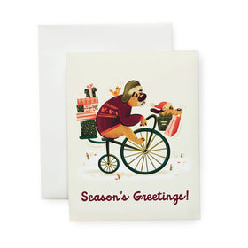 Gift Delivery Bike Bear - Illustrated Holiday Card