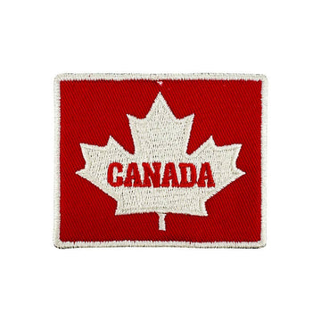 Canada iron-on embroidery patch on red background