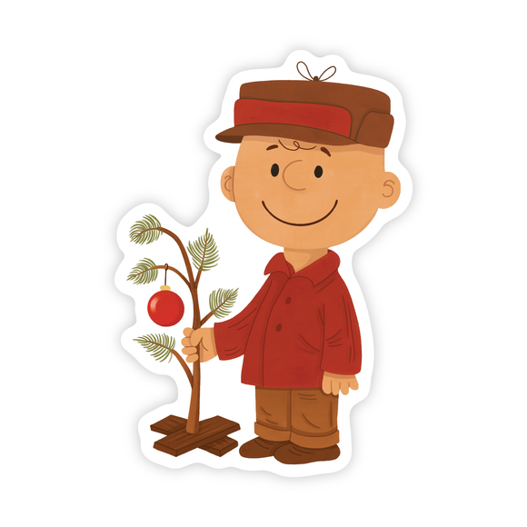 Charlie and Tree  - Vintage Christmas Peanuts Vinyl Sticker