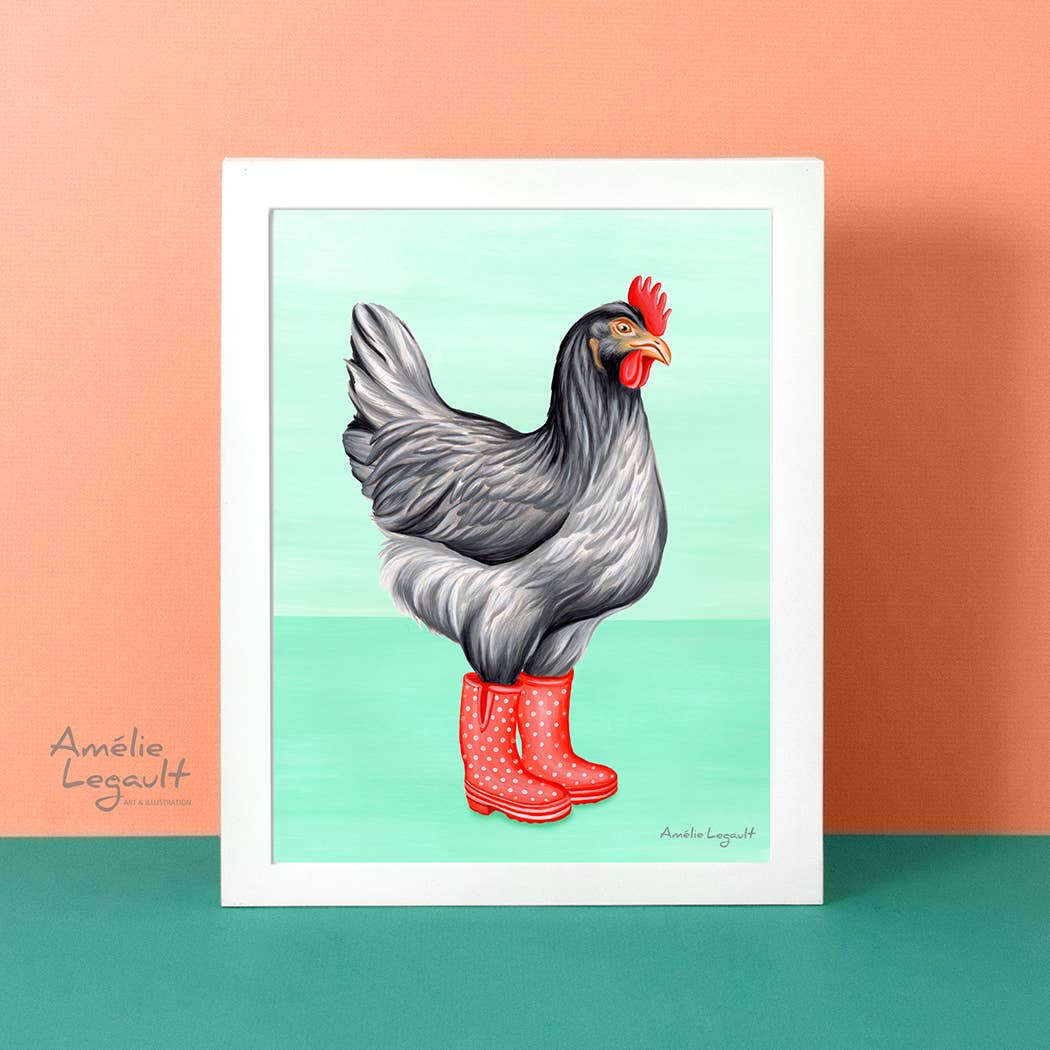 Hen Wearing Rain Boots Card