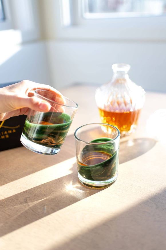 Resin Coated Old Fashioned Whisky Glasses  (set of 2)