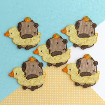 Capybara in Duck Floatie Embroidered Iron-On Patch - 0