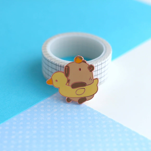 Capybara in a Duck Floatie with Yuzu Enamel Pin