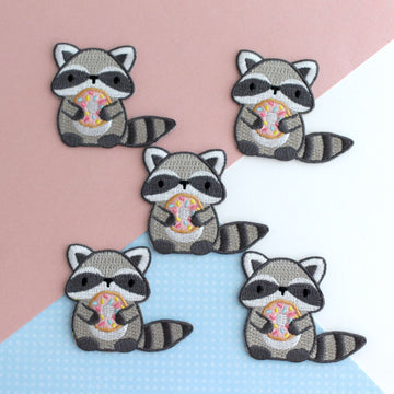 Raccoon Holding Donut Embroidered Patch - 0