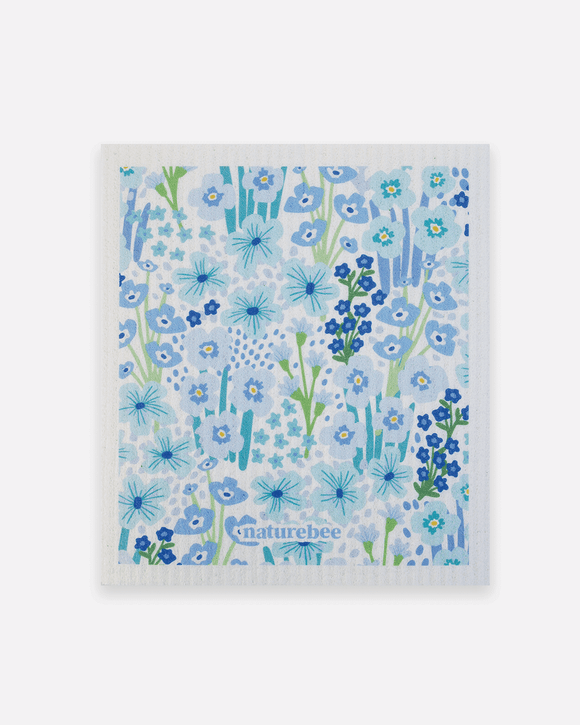 Swedish Sponge Dishcloth - Floral Blue