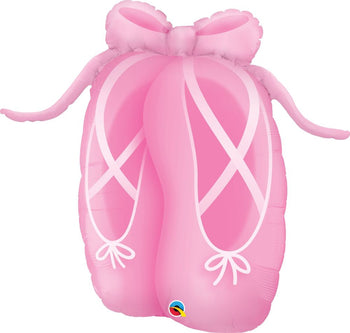 Super Shapes Helium Balloons (assorted styles) - Pink satin ballet slipper helium balloon with ribbon details, unique handmade Canadian gift.