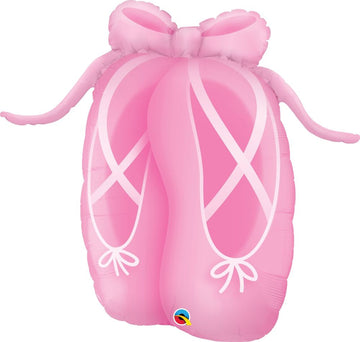 Super Shapes Helium Balloons (assorted styles) - Pink satin ballet slipper helium balloon with ribbon details, unique handmade Canadian gift.