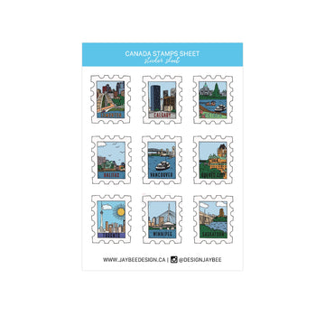 Canada City Postage Stamps Mini Sticker Sheet