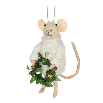 Mouse with Wreath Christmas Ornament