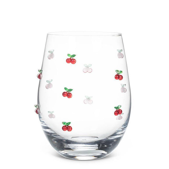 Stemless Wine Glass with Cherries