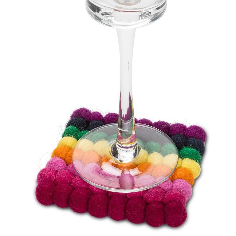 Square Stripe Pompom Rainbow Coaster - 0