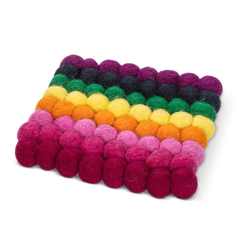 Square Stripe Pompom Rainbow Coaster