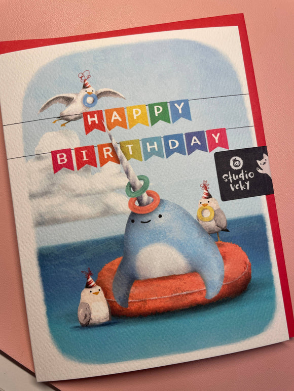 Greeting Card - Narwhal Seagull Ringtoss