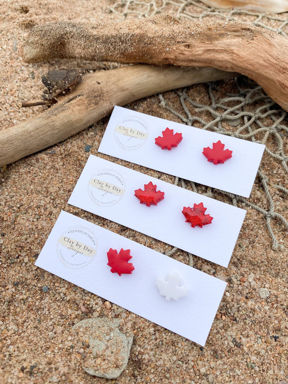 Canada Day Maple Leaf Polymer Clay Studs