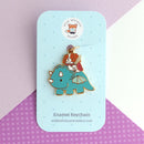 Cavalier King Charles Spaniel Riding Dragon Enamel Keychain-2