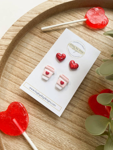 Love You A Latte Studs - Polymer Clay Earrings