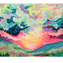 Villager Puzzles | Daybreak | 1000-Piece Puzzle for Adults - Colorful landscape puzzle depicting a vibrant sunrise with vivid pink, yellow, green, and blue clouds over rolling hills and