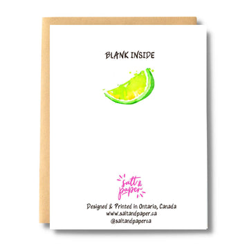 Have a Spec-taco-ular Birthday Card - Birthday card open to blank inside with vibrant lime wedge illustration, unique handmade Canadian gift.