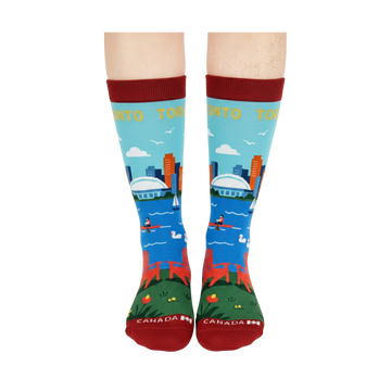 Toronto Scenic Crew Socks – Colorful City Skyline Lake Travel Socks - 0