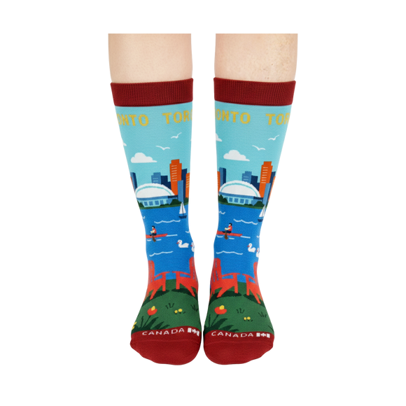 Toronto Scenic Crew Socks – Colorful City Skyline Lake Travel Socks