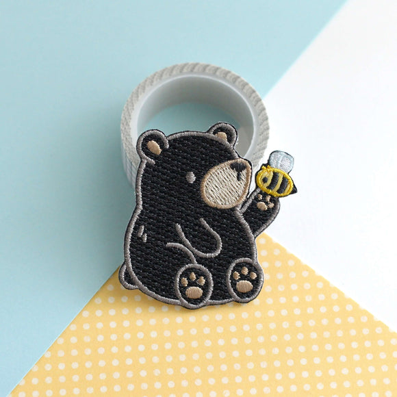 Black Bear and Bee Embroidered Patch