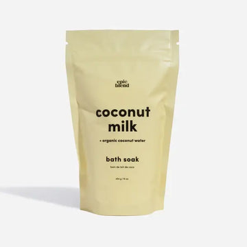 Coconut Milk Soak - Handmade Canadian Coconut Milk Soak bath soak in beige resealable pouch, unique gift packaging.