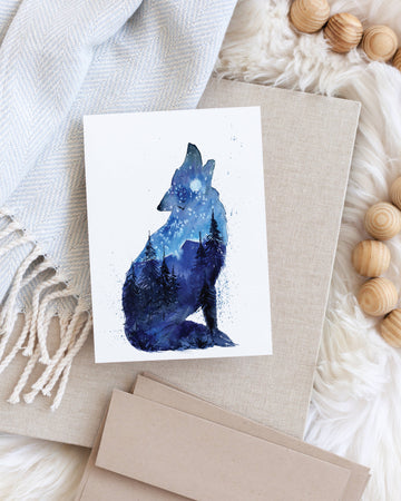 Lone Wolf Watercolor Art Card - 0