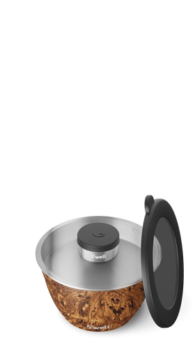 64 oz Teakwood Salad Bowl Kit - 64 oz teakwood salad bowl with stainless steel interior and black airtight glass lid, unique handmade Canadian gift.