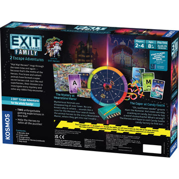 EXIT: The Game - Family - 2 Escape Adventures - EXIT The Game Family escape room board game box with colorful clock and puzzle card graphics, Canadian gift.