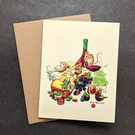 Wine & Cheese Mice Greeting Card - 0
