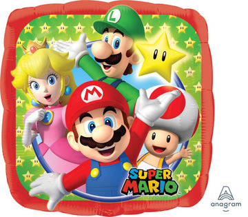 Licensed Helium Balloons (assorted styles) - 18" Super Mario helium balloon with Luigi, Mario, Princess Peach, and Toad, colorful unique Canadian gift.