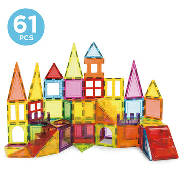Magnetics - Colorful translucent magnetic building blocks set, 61 pieces, unique handmade Canadian kids' gift.