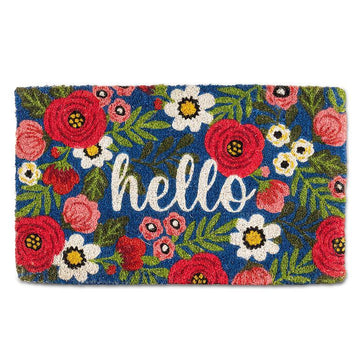 Decorative Doormat (various designs) - Handmade Canadian decorative doormat with colorful floral design and white "hello" text, unique gift idea.