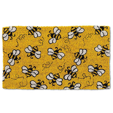 Decorative Doormat (various designs) - Handmade Canadian decorative doormat with unique allover flying bees design on yellow background, perfect gift.