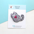 Grey Tabby Cat Embroidered Iron On Patch-3