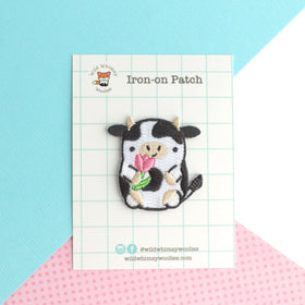 Tulip Cow Embroidered Iron On Patch - 0