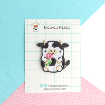 Tulip Cow Embroidered Iron On Patch - 0