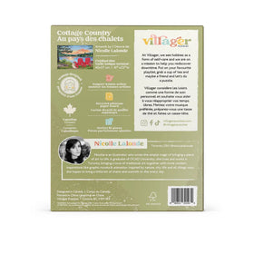 Villager Puzzles | Cottage Country | 500-Piece Puzzle for Adults - Villager Puzzles Cottage Country 500-piece puzzle box back with handmade Canadian branding and unique gift details.