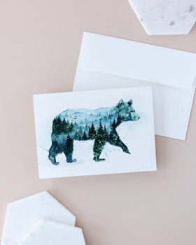Misty Bear - Fog Forest Bear Watercolor Art Card - 0