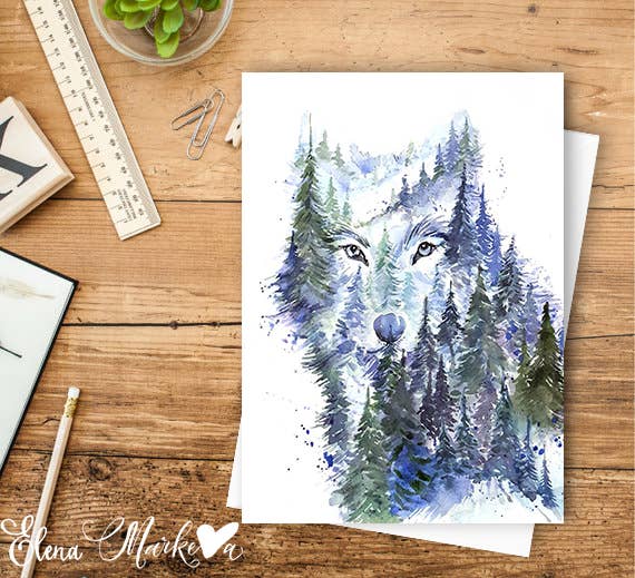 Young Wolf Watercolor Art Card