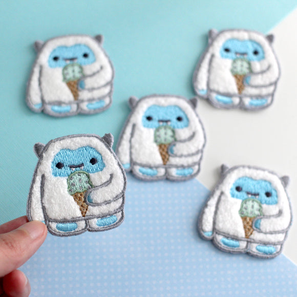 Yeti eating Ice Cream Chenille Iron On Patch