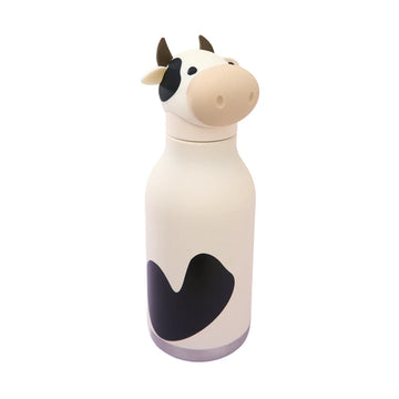 Cow Bestie Bottle | Asobu - White water bottle with black cow spots and a cow-shaped lid featuring ears and horns.