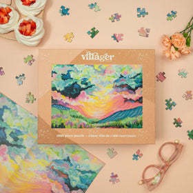 Villager Puzzles | Daybreak | 1000-Piece Puzzle for Adults - Villager Puzzles Daybreak 1000-piece handmade Canadian jigsaw puzzle with colorful sunrise art, unique gift for adults.