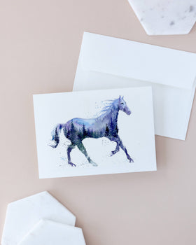Night Stallion Horse Watercolor Art Card - 0